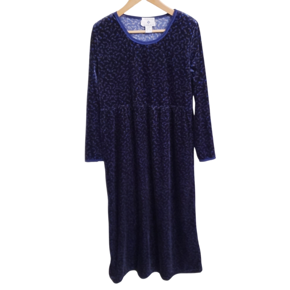 Classics By Eileen West Vintage Navy Floral Velvet Oversized Dress, Size S